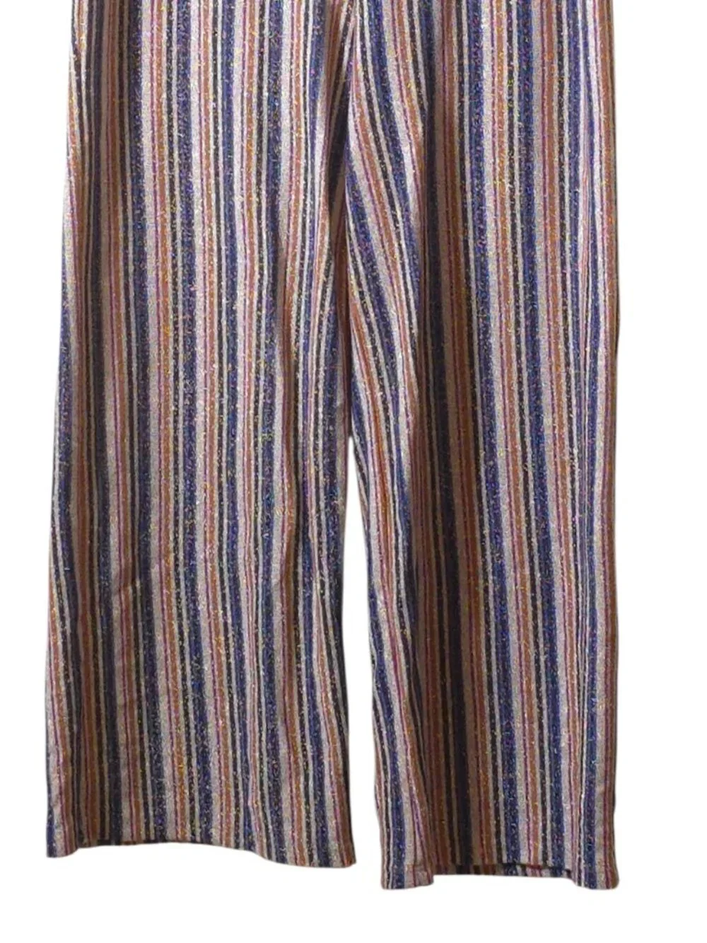 Zara Trafaluc Striped Knit Wide Leg Pants S Metallic Boho Festival Lounge - Picture 6 of 8